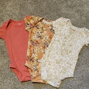 Carter's Pink, Brown, and Cream Floral Bodysuit Trio